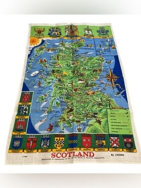 Vintage Unused Scotland Map Linen Banner/Wall Hanging By Linanne 30.75” x 19.75”